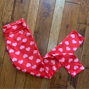 Serra | Red With light pink hearts fleece lined leggings| Sz M